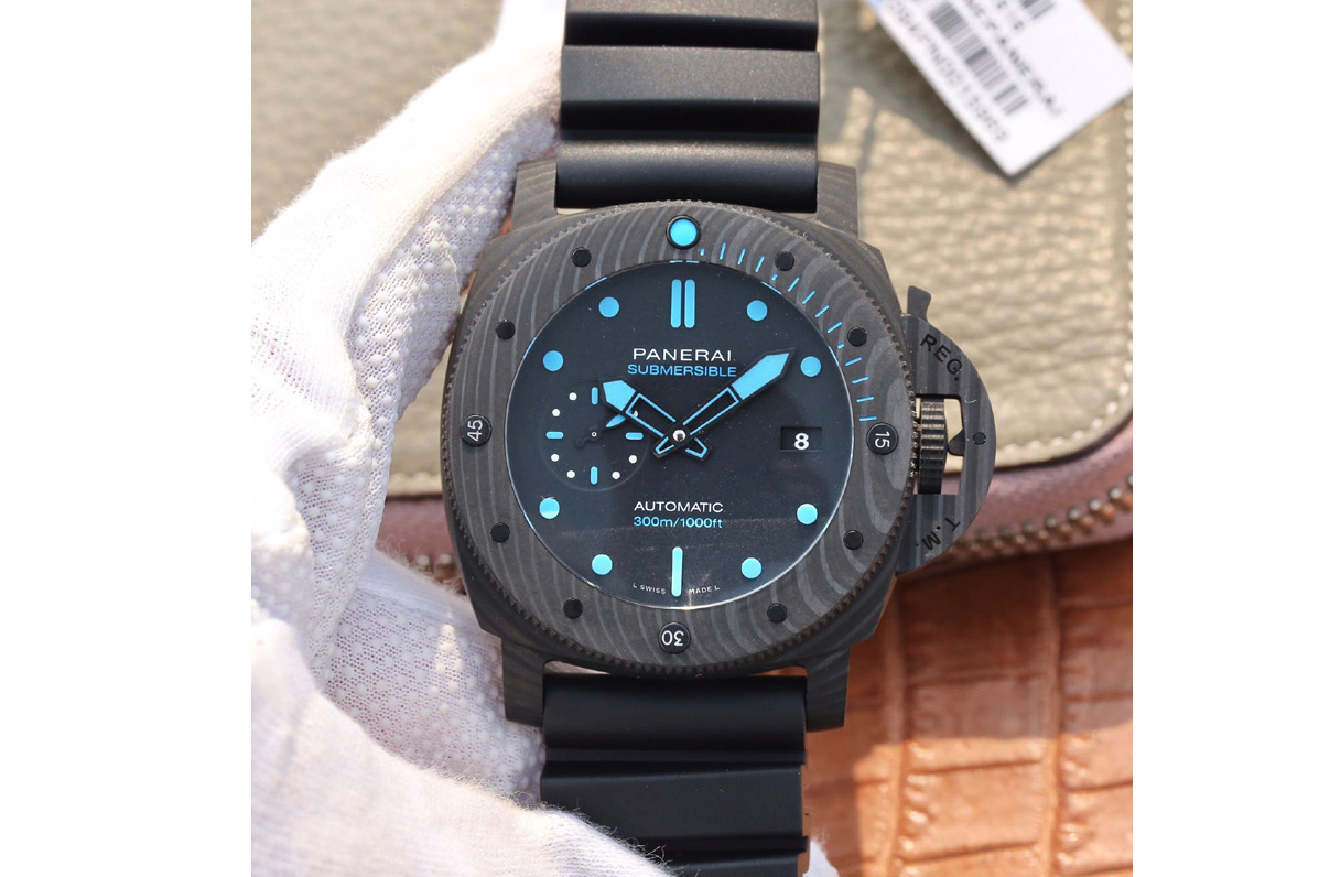 Panerai PAM1616 Carbotech 47mm VSF Best Edition Black Dial Blue Markers on Rubber Strap P.9010 Clone