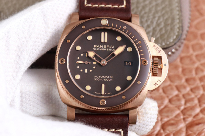 Panerai PAM968 V Bronzo VSF 1:1 Best Edition Brown Ceramic Bezel and Dial on Brown Calfskin Strap P.9010 Clone