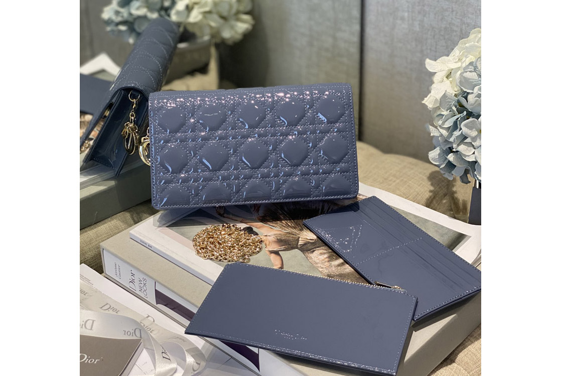 Dior S0204 Lady Dior pouch in Blue Patent Cannage Calfskin