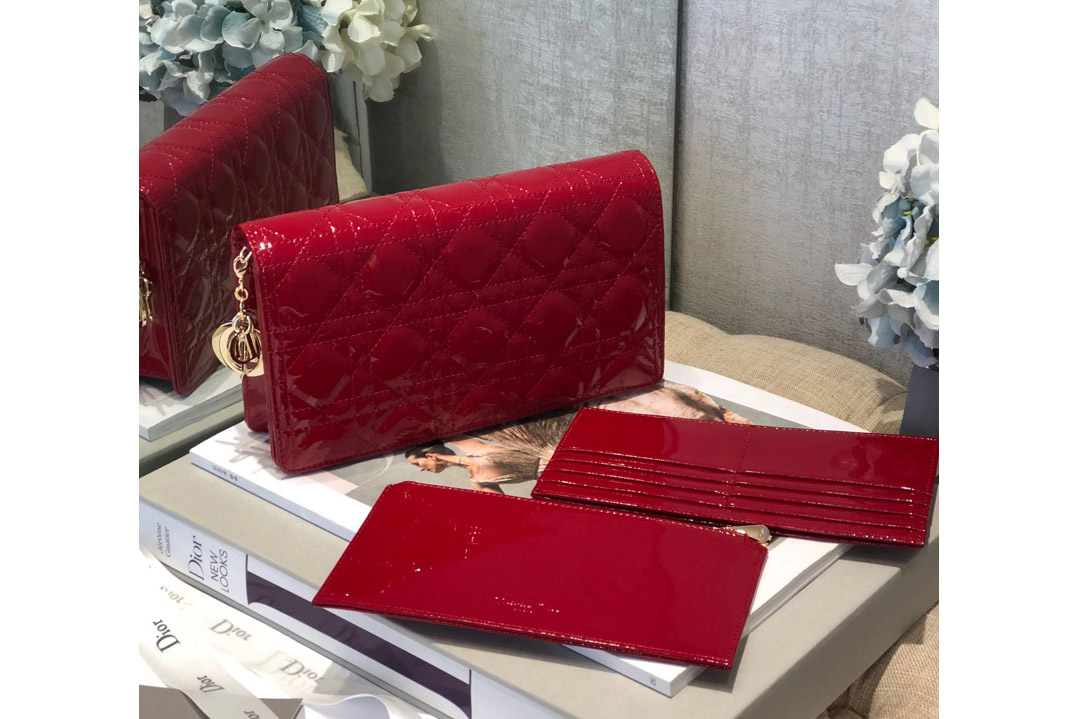 Dior S0204 Lady Dior pouch in Red Patent Cannage Calfskin