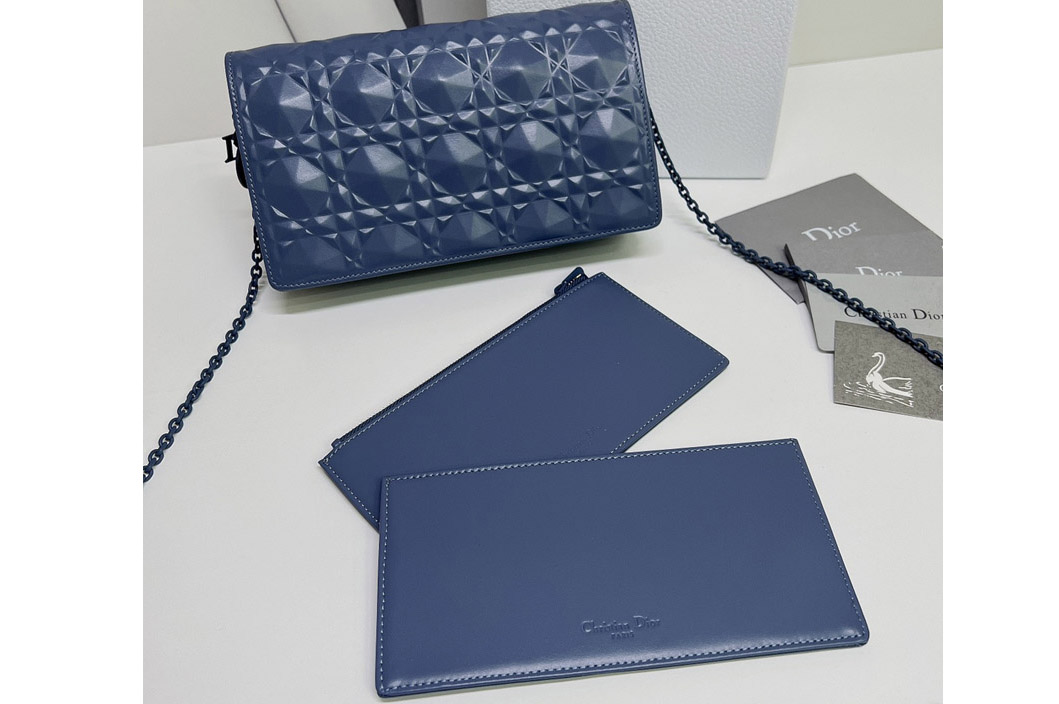 Christian Dior S0204 Lady Dior pouch in Blue Cannage Calfskin with Diamond Motif