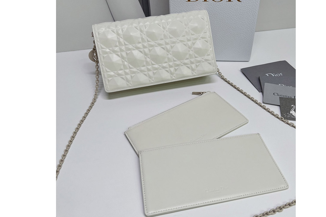 Christian Dior S0204 Lady Dior pouch in White Cannage Calfskin with Diamond Motif