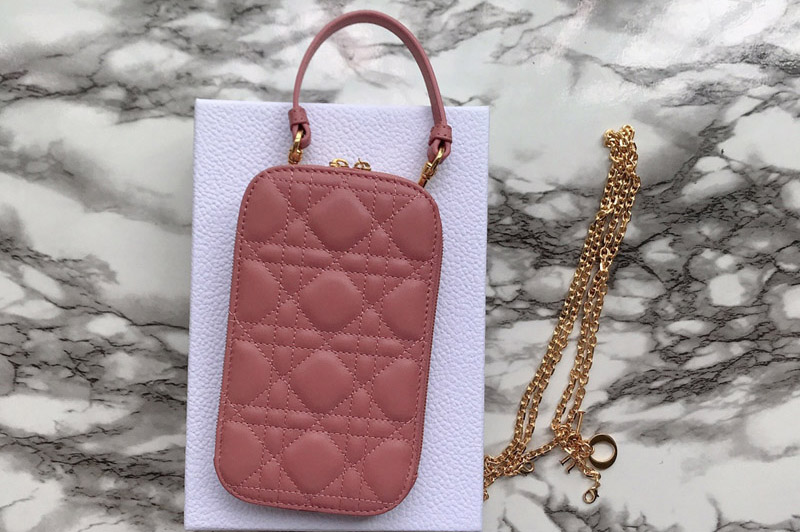 Dior S0872 Lady Dior phone holder in Pink Cannage Lambskin