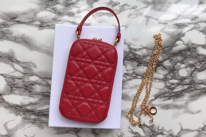 Dior S0872 Lady Dior phone holder in Red Cannage Lambskin