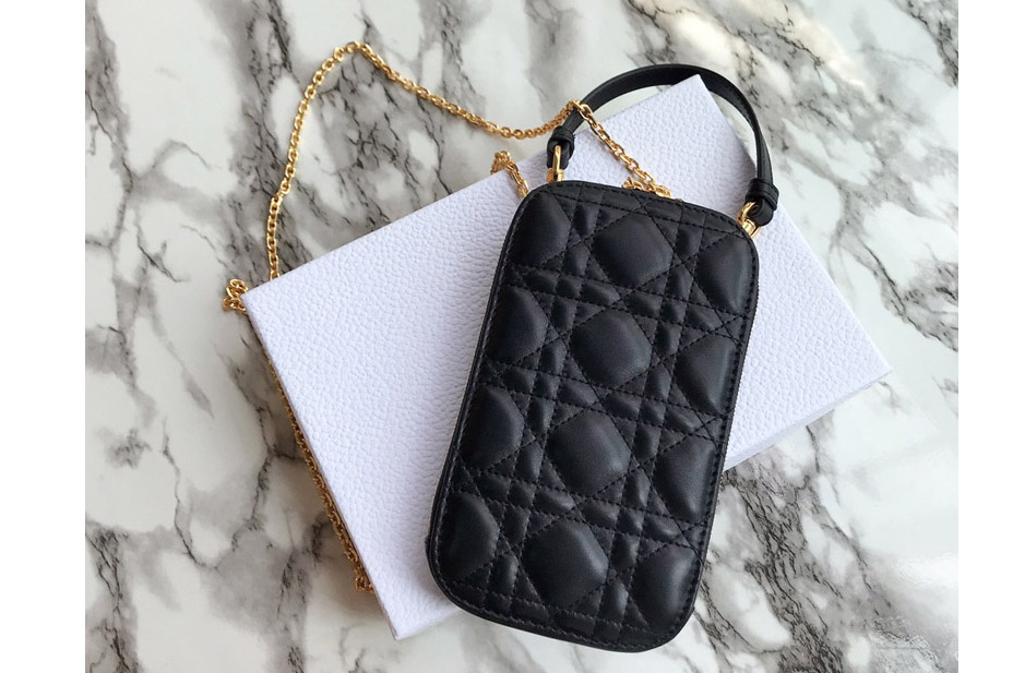 Dior S0872 Lady Dior phone holder in Black Cannage Lambskin