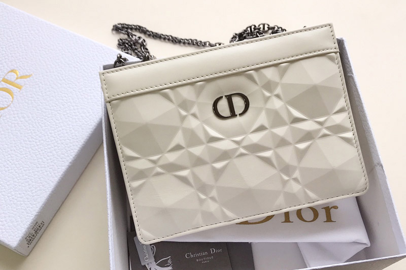 Christian Dior S5106 Dior Caro zipped pouch in White Cannage Calfskin with Diamond Motif