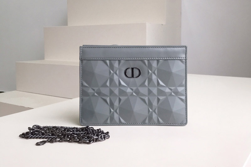 Christian Dior S5106 Dior Caro zipped pouch in Gray Cannage Calfskin with Diamond Motif