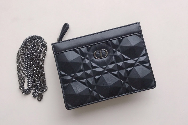 Christian Dior S5106 Dior Caro zipped pouch in Black Cannage Calfskin with Diamond Motif
