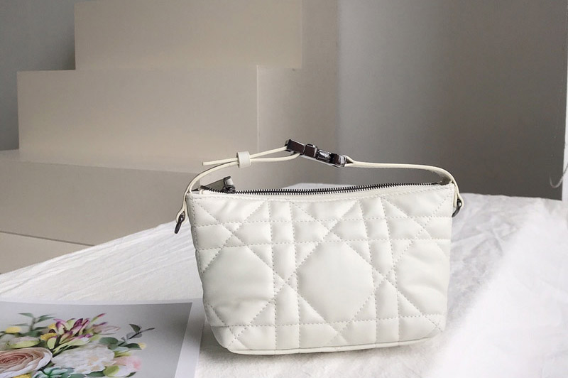 Christian Dior S5553 Small DiorTravel Nomad pouch in White Macrocannage Calfskin