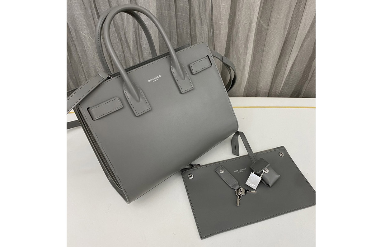 Saint Laurent 421863 YSL CLASSIC SAC DE JOUR BABY IN Grey Smooth LEATHER