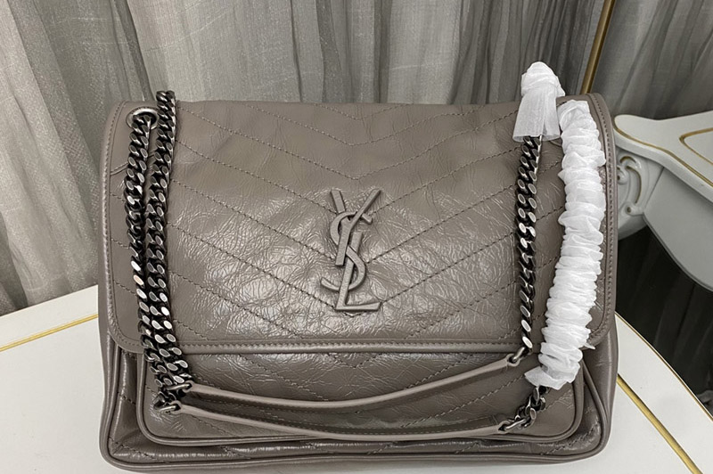 Saint Laurent 498883 YSL Niki Large Bag in Gray Vintage Leather
