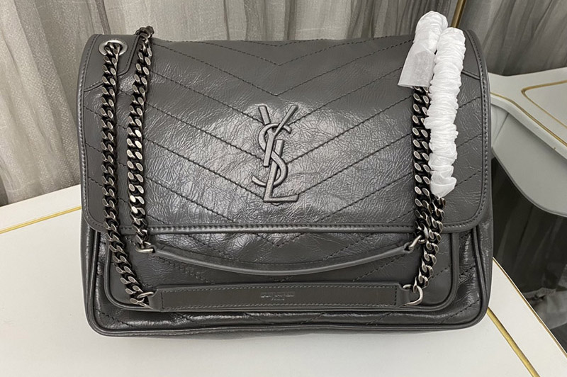Saint Laurent 498883 YSL Niki Large Bag in Dark Gray Vintage Leather