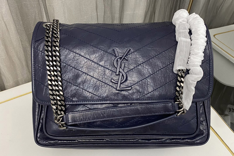 Saint Laurent 498883 YSL Niki Large Bag in Navy Blue Vintage Leather