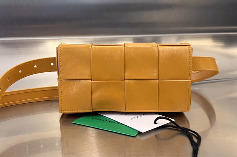 Bottega Veneta 651053 Cassette Belt Mini Bag in Orange intreccio leather