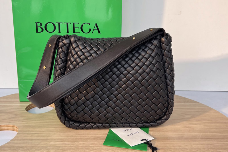 Bottega Veneta 709418 Cobble Shoulder Bag in Black padded intreccio leather