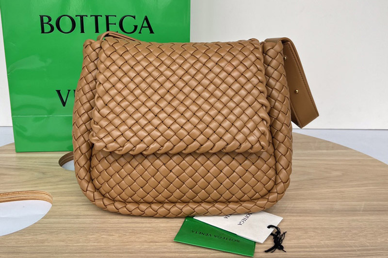 Bottega Veneta 709418 Cobble Shoulder Bag in Brown padded intreccio leather