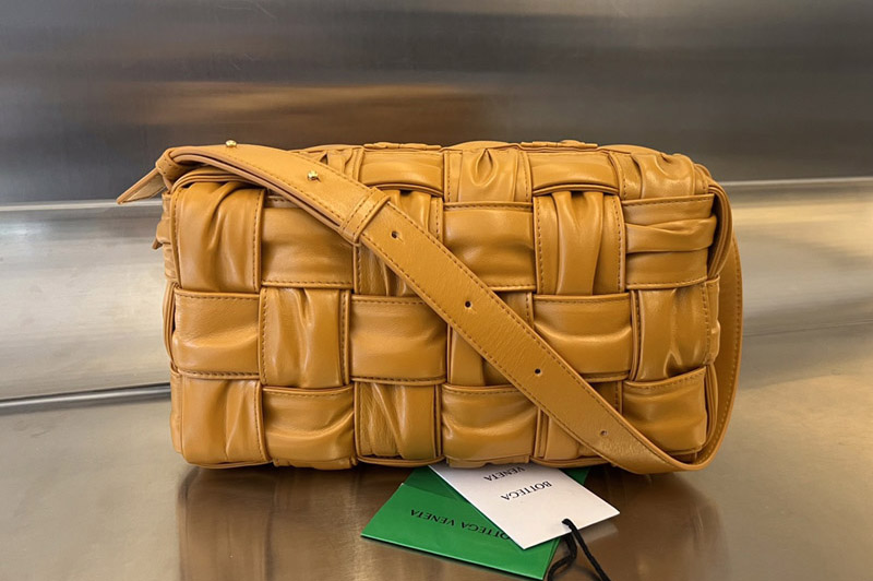 Bottega Veneta 717090 Brick Cassette Bag in Tan Foulard intreccio leather