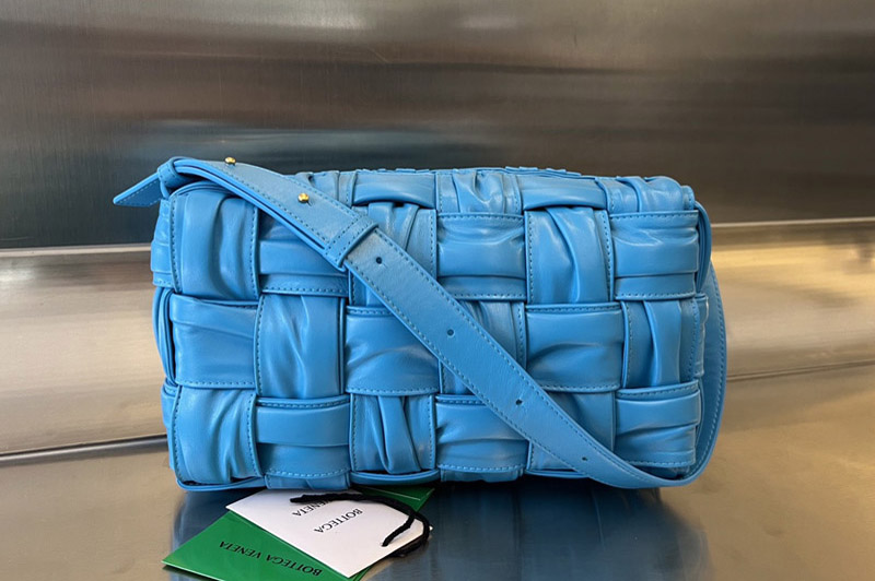 Bottega Veneta 717090 Brick Cassette Bag in Blue Foulard intreccio leather