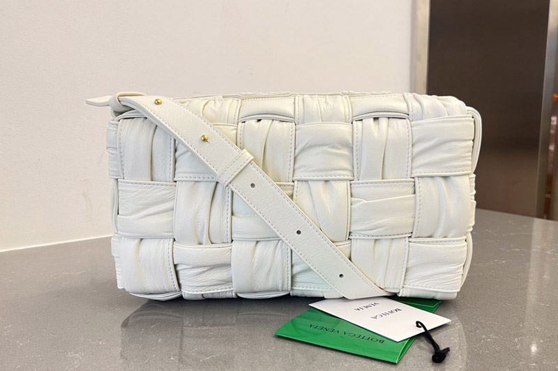 Bottega Veneta 717090 Brick Cassette Bag in White Foulard intreccio leather