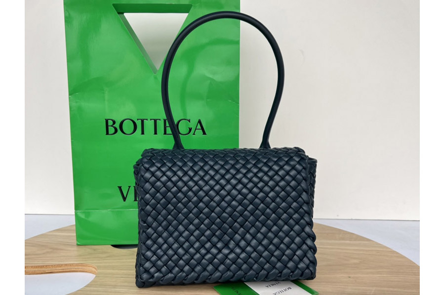 Bottega Veneta 717755 Patti Top Handle Bag in Black Padded intreccio vinyl