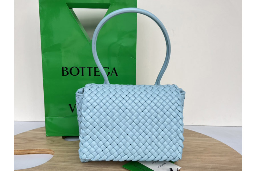 Bottega Veneta 717755 Patti Top Handle Bag in Blue Padded intreccio vinyl