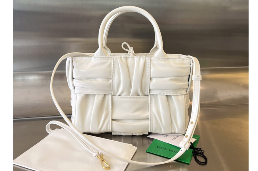 Bottega Veneta 729042 Mini Arco Tote Bag in White foulard intreccio leather