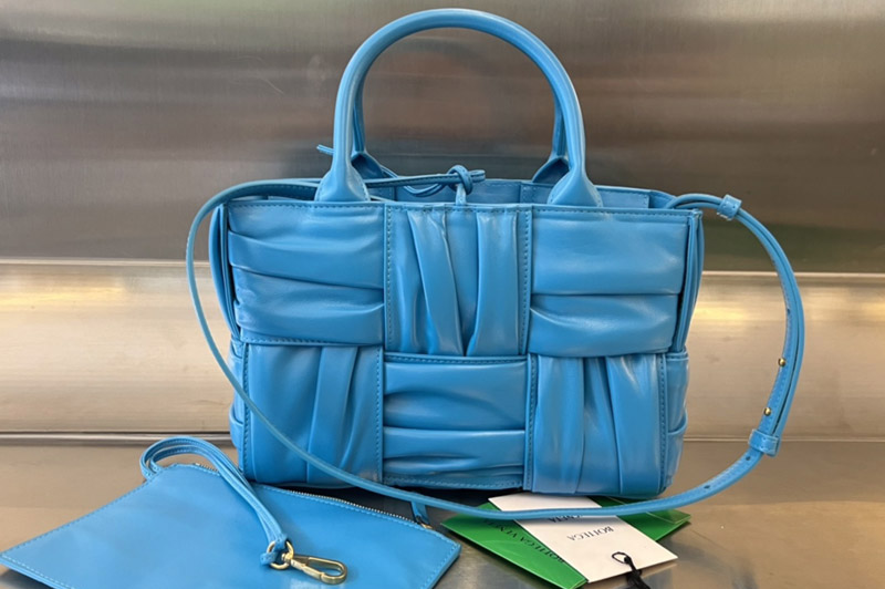 Bottega Veneta 729042 Mini Arco Tote Bag in Blue foulard intreccio leather