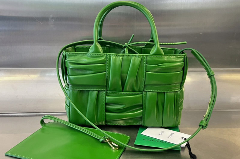 Bottega Veneta 729042 Mini Arco Tote Bag in Green foulard intreccio leather