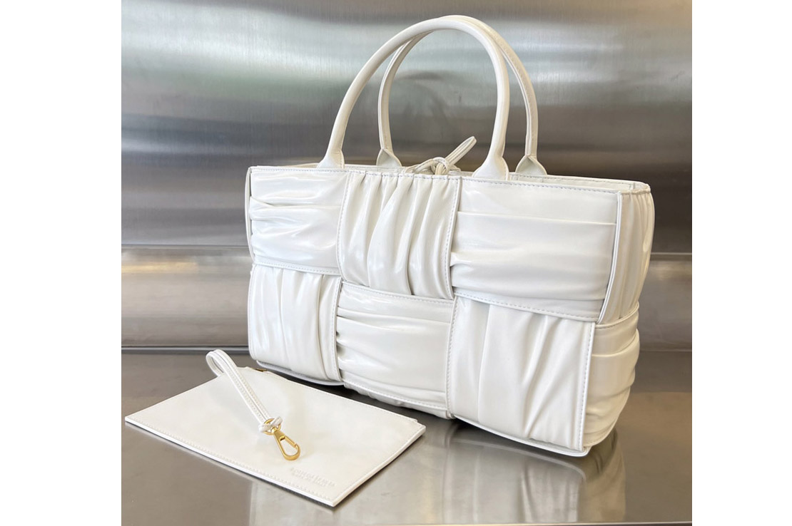 Bottega Veneta 729043 Small Arco Tote Bag in White foulard intreccio leather