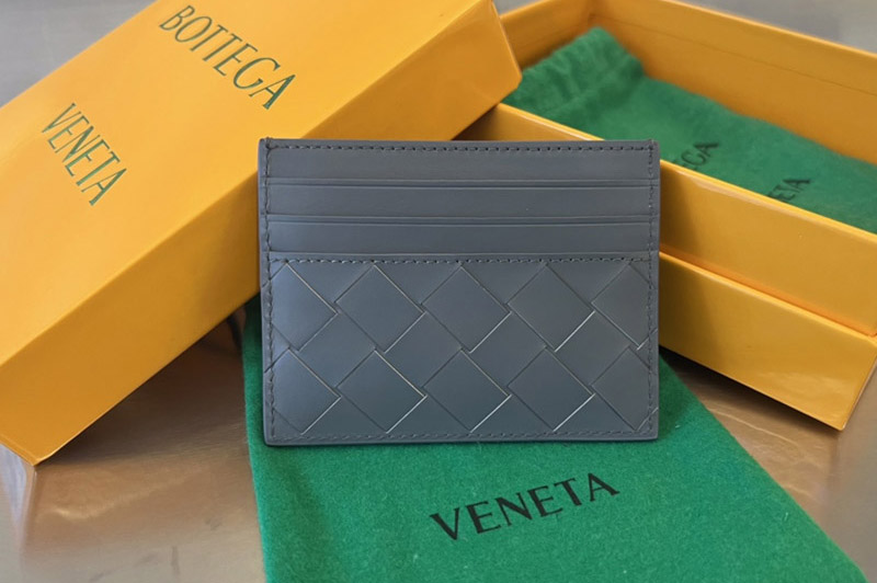 Bottega Veneta 731956 Credit Card Case in Gray Intrecciato leather