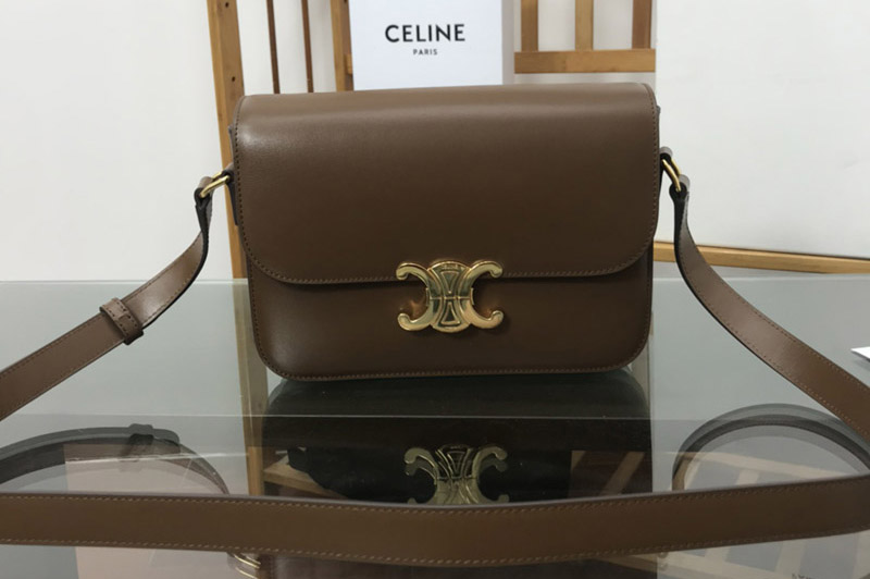 Celine 187366 CLASSIQUE TRIOMPHE BAG IN Brown SHINY CALFSKIN