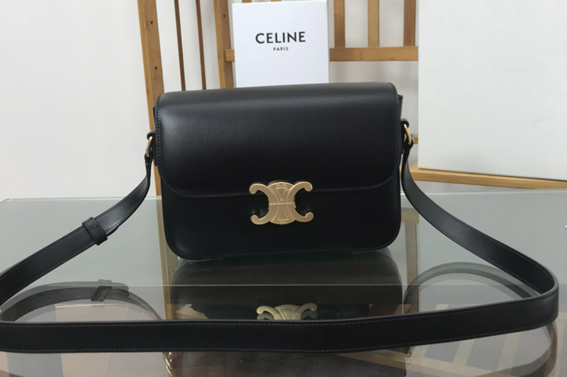 Celine 187366 CLASSIQUE TRIOMPHE BAG IN Black SHINY CALFSKIN