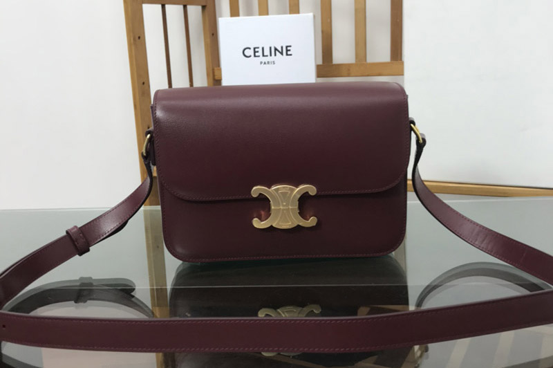 Celine 187366 CLASSIQUE TRIOMPHE BAG IN Burgundy SHINY CALFSKIN