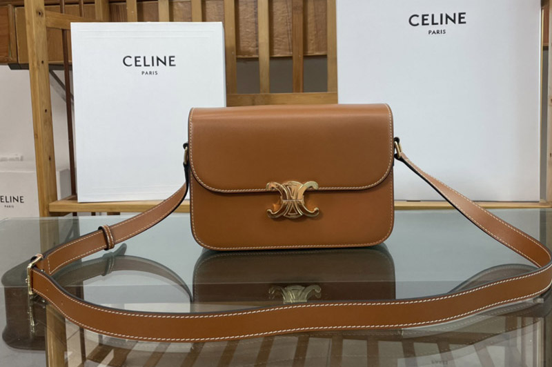 Celine 187366 CLASSIQUE TRIOMPHE BAG IN Light Brown SHINY CALFSKIN