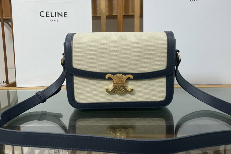 Celine 187366 CLASSIQUE TRIOMPHE BAG IN TEXTILE AND Blue CALFSKIN