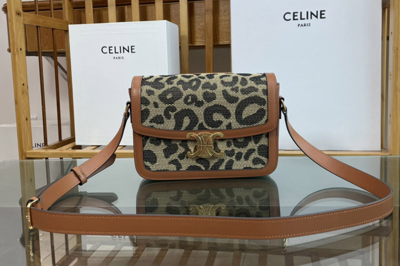 Celine 187366 CLASSIQUE TRIOMPHE BAG IN Triomphe Canvas and Tan Calfskin