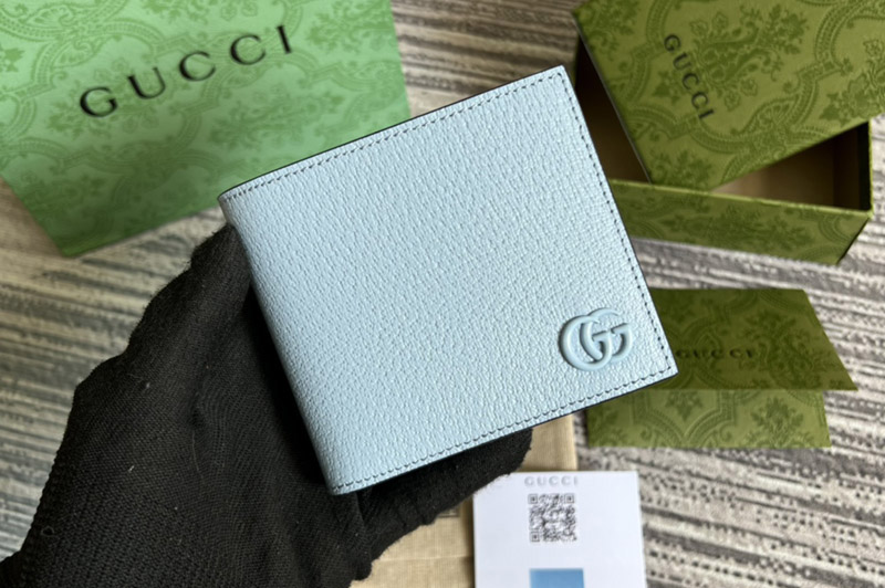 Gucci 428726 GG Marmont leather bi-fold wallet in Light Blue Leather