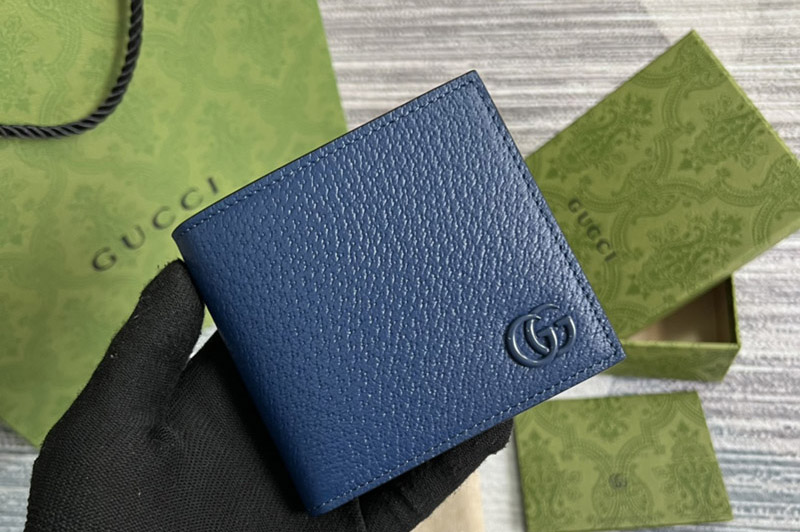 Gucci 428726 GG Marmont leather bi-fold wallet in Blue Leather