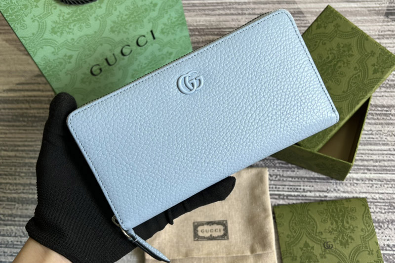Gucci 456117 GG Marmont zip around wallet in Light Blue Leather