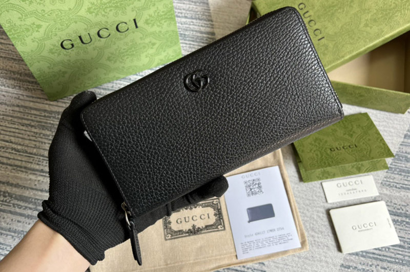 Gucci 456117 GG Marmont zip around wallet in Black Leather