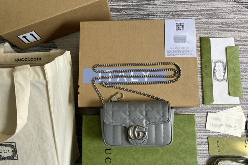 Gucci 476433 GG Marmont leather super mini bag in Grey matelassé leather