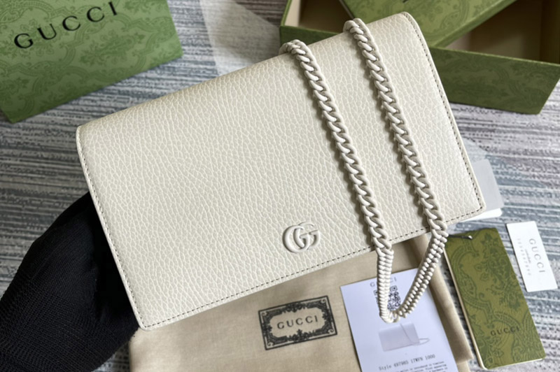 Gucci ‎497985 GG Marmont mini chain bag in White leather