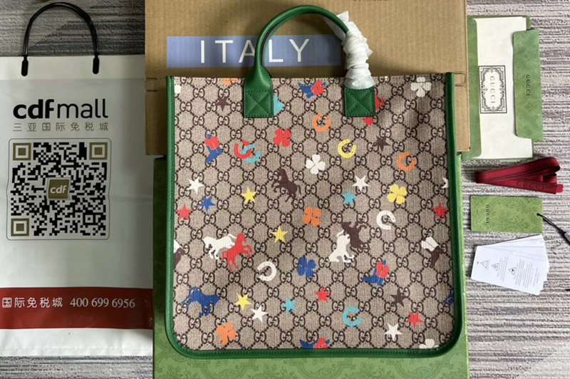 Gucci 550763 Gucci Children's Tote Bag in Beige and ebony GG Supreme