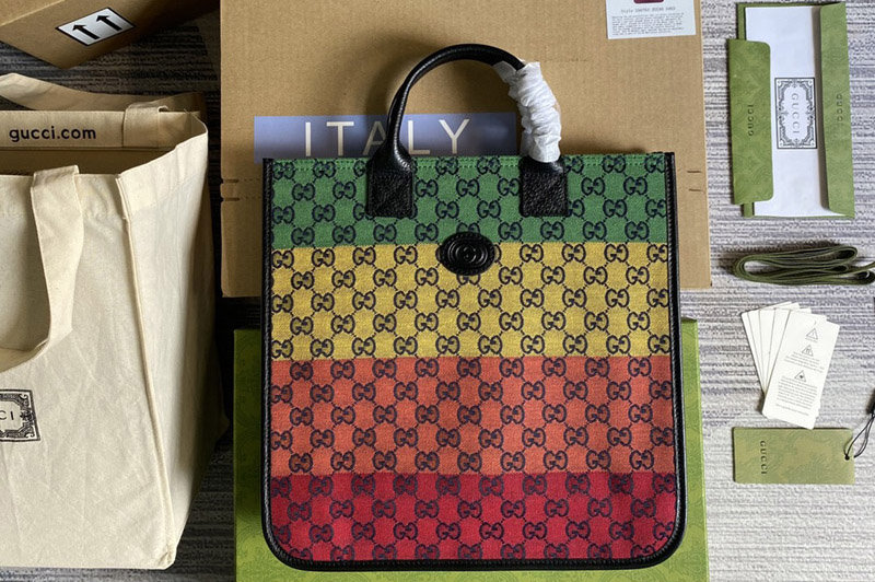 Gucci 550763 Gucci Children's Tote Bag in Multicolor and ivory GG denim jacquard