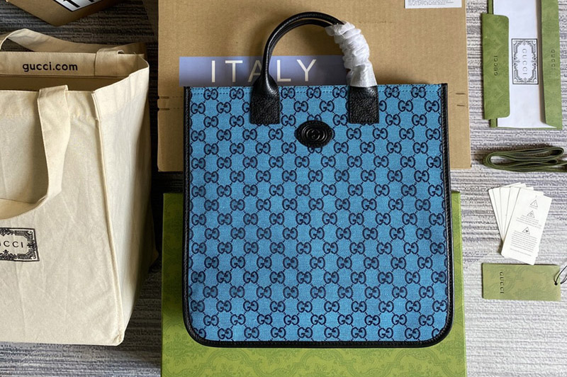 Gucci 550763 Gucci Children's Tote Bag in Blue and ivory GG denim jacquard