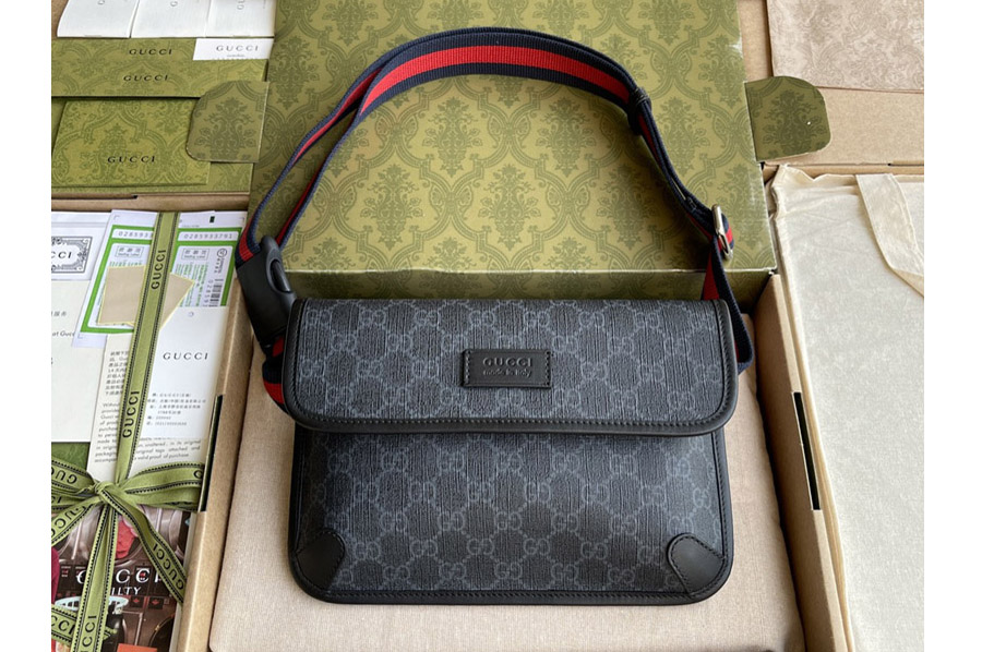 Gucci 598113 GG Black belt bag in Black/grey GG Supreme canvas