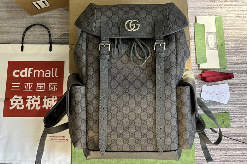 Gucci ‎598140 Ophidia GG medium backpack in Grey and black GG Supreme canvas