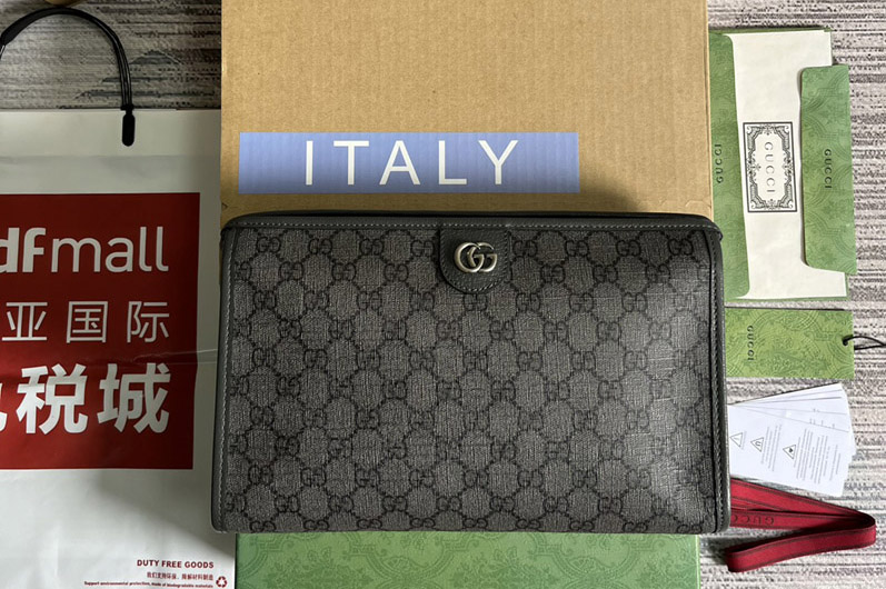 Gucci ‎598234 Ophidia GG toiletry case in Grey and black GG Supreme canvas
