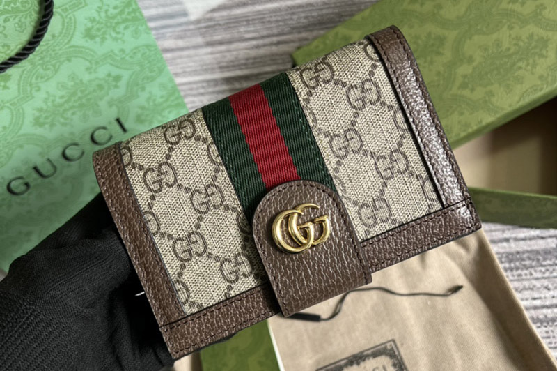 Gucci ‎598914 Ophidia GG passport case in Beige/ebony GG Supreme canvas