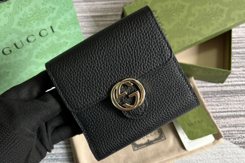 Gucci 615525 Interlock GG Bifold Wallet in Black Leather